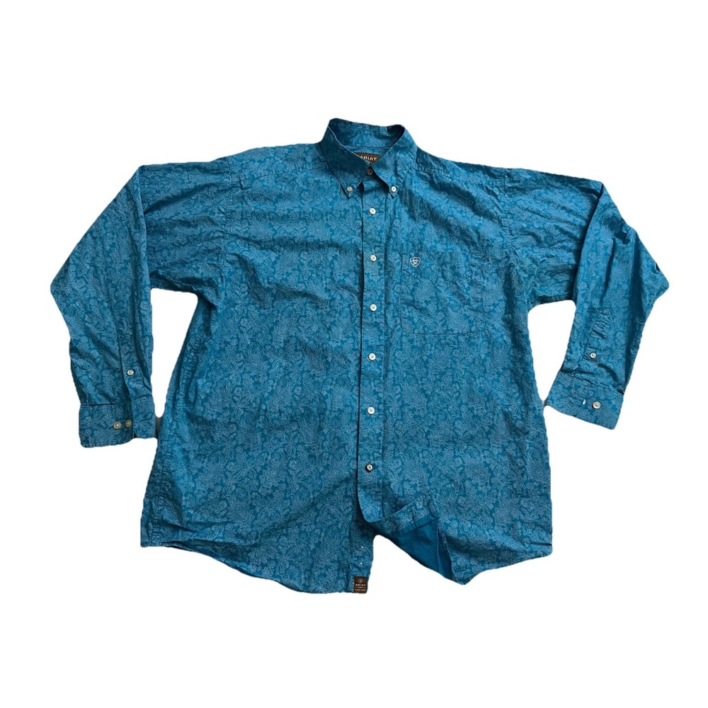 Ariat Long Sleeve Button Down Shirt Men's Size Large Teal Paisley Print